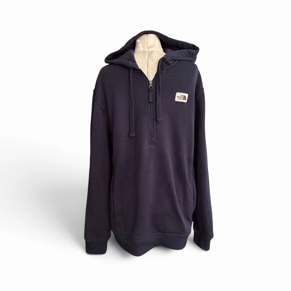 The North Face Jacket Curran Tail 1/4 Zip Waffle Hoodie Pullover Blue Sz XL Men